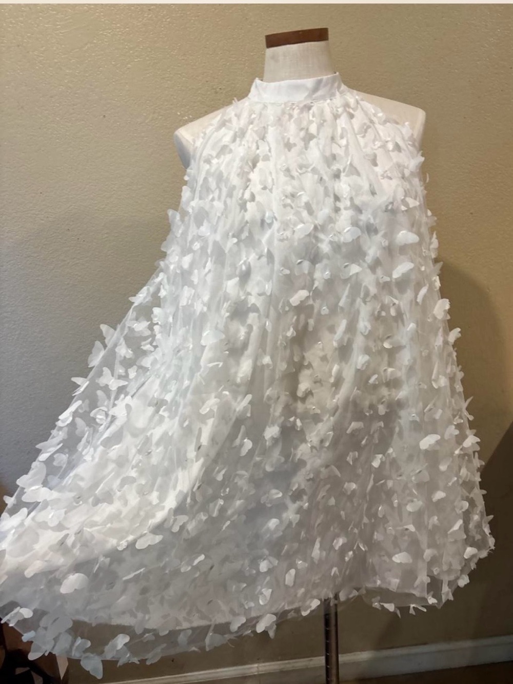 White Halter Floral Appliqué Formal Dress